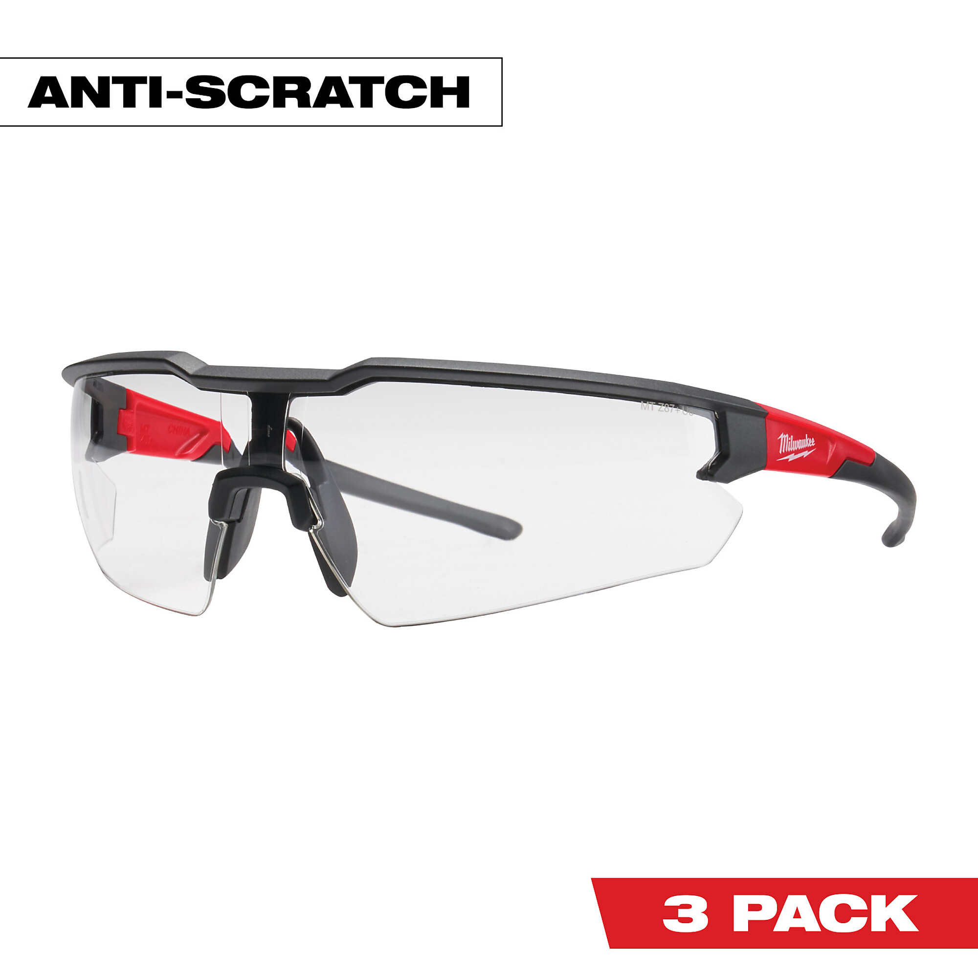 Milwaukee Anti-Scratch Safety Glasses, 3-Pk., Clear Lenses, Black Frames, Model# 48-73-2052